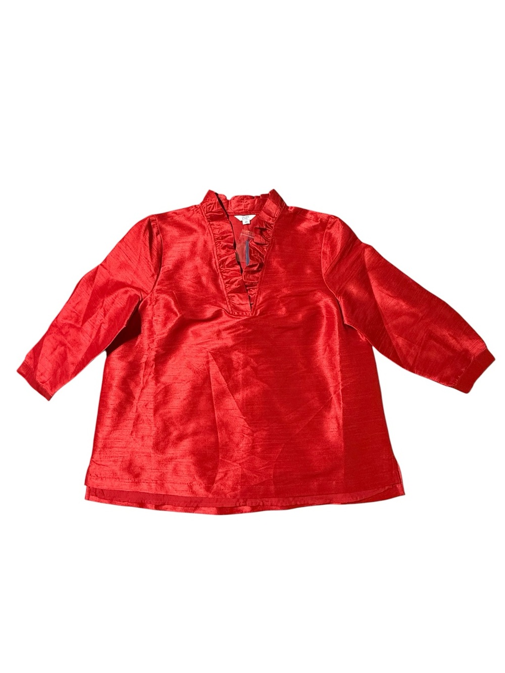 NWT Crown & Ivy Red Faux Silk V-Neck Ruffle Collar Blouse XL